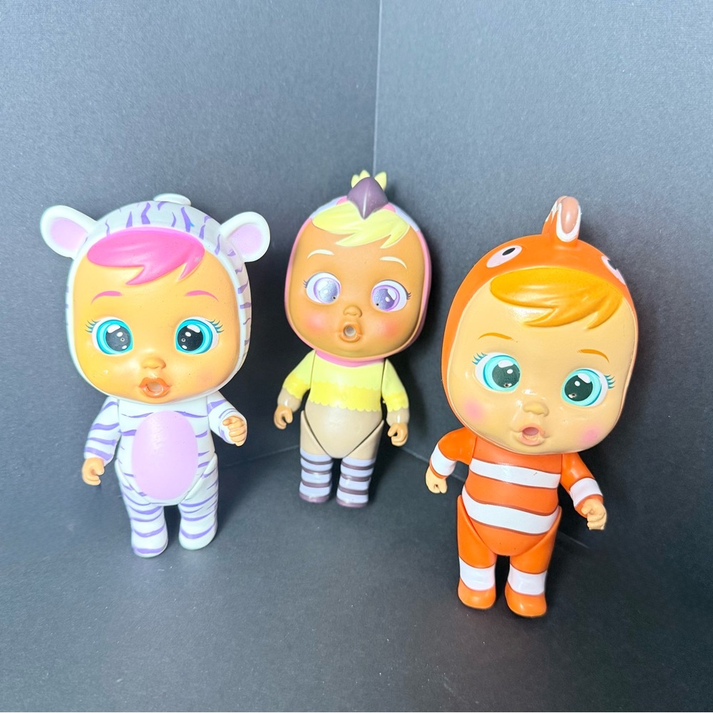 Mini Cry Babies MagicTears Plastic Dolls Lot Of 3 Clown Fish, Tiger & Parrot